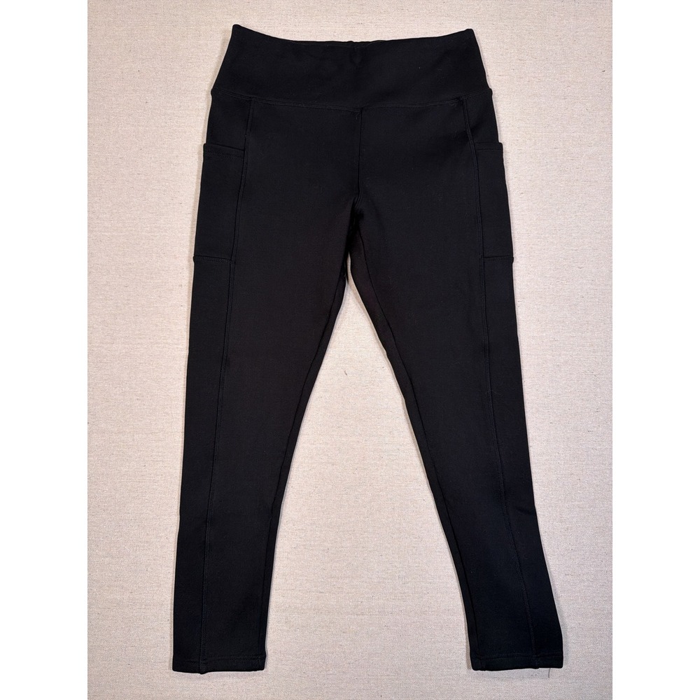 Black Fleece Lined High Waisted Athletic Leggings with Pockets Size Large
